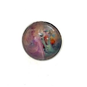 Brooch pin hand painted glass dome handcrafted